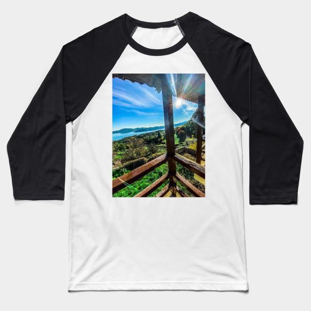 Balcony view of Lake Plastira Baseball T-Shirt by GRKiT